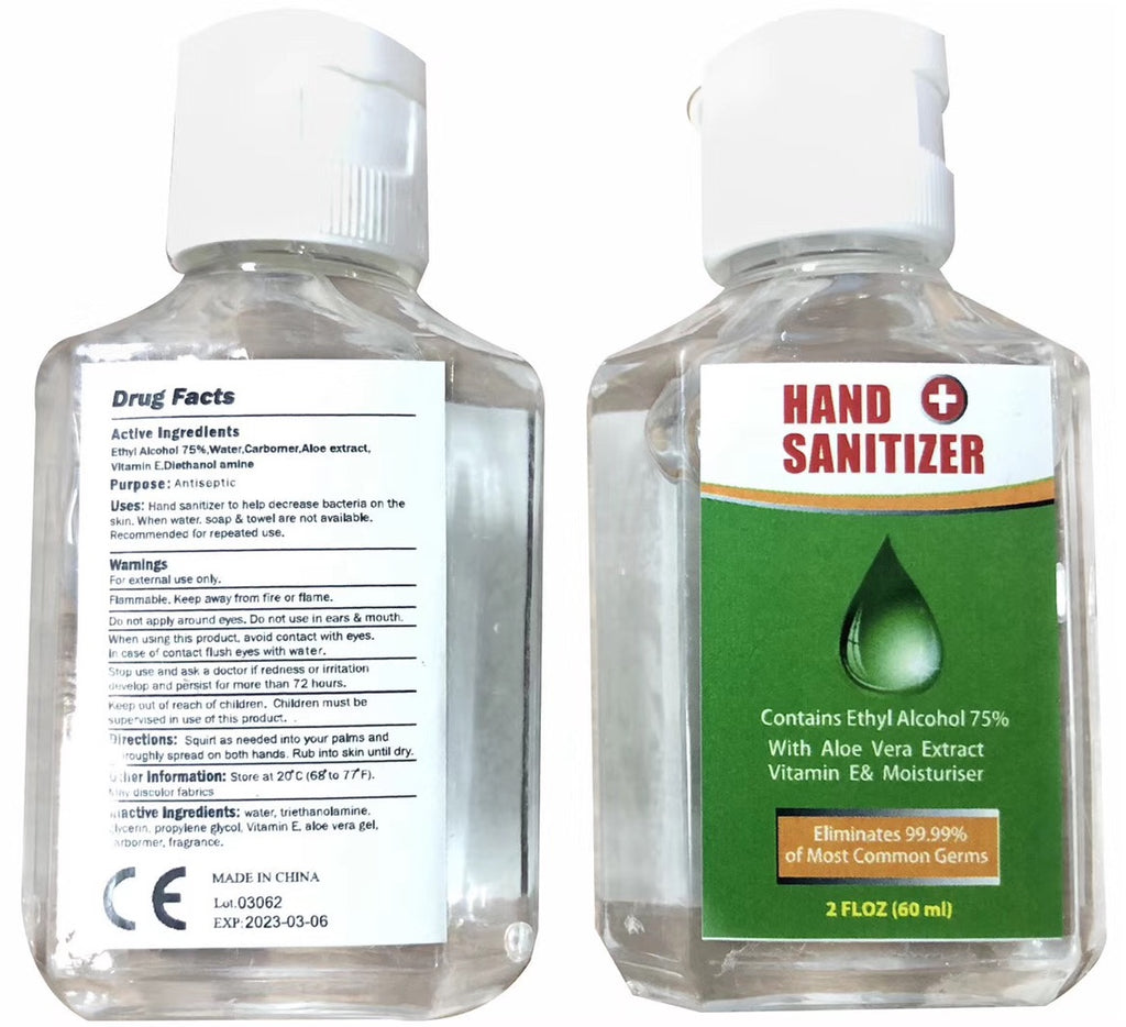 Moisturizing Hand Sanitizer - 75% Alcohol 60ml Travel Portable Moisturizing Disposable No Clean Waterless Clear Bottle