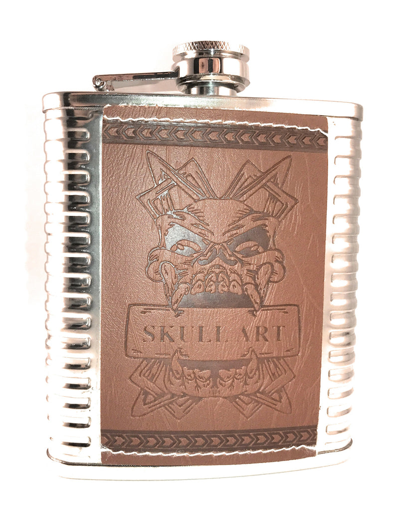 Premium Skull Stainless Steel Flask 4 pc Gift Set 7 Ounce - Brown