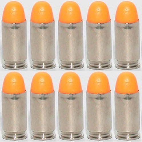 Pack Of 10 Inert .45 ACP Automatic Colt Pistol Orange Safety Trainer Cartridge Dummy Ammunition Ammo Shell Rounds with Nickel Case