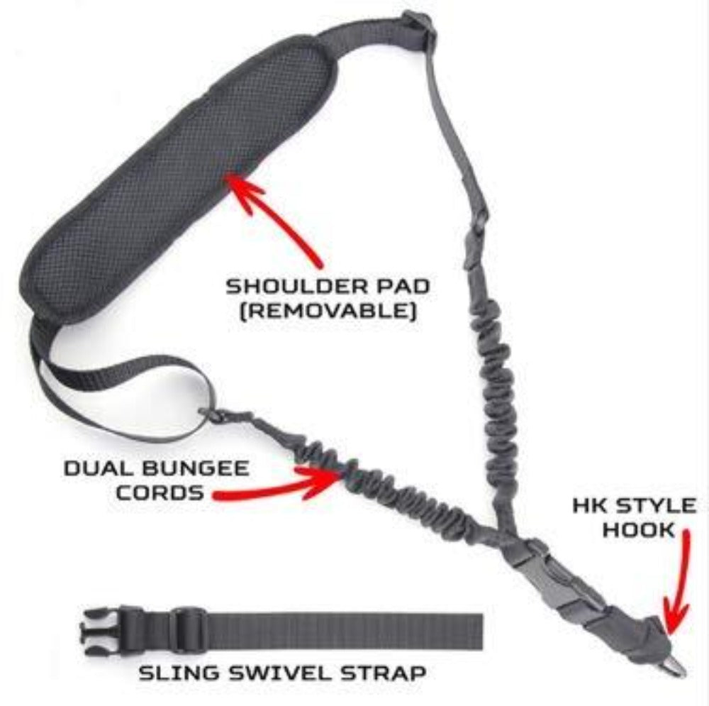 Acme Approved Bungee Hunting Sling with Shoulder Pad and Detachable Clip, Adjustable Length for Extra Comfort, Heavy Duty Nylon and Clips, Outdoor Hunting Accessory