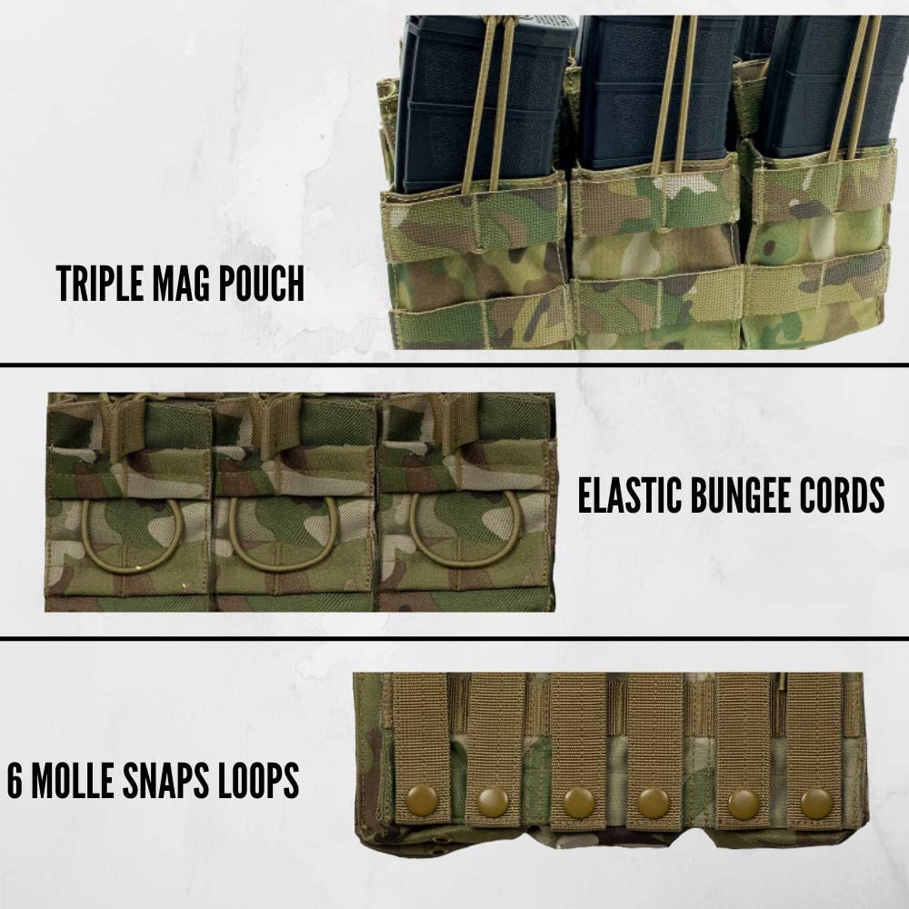 PacMül Triple Stacker Open-Top Mag Pouch for M4 M16 Rifle Magazines Mag Pouch Holds3 Magazine - Multi-cam